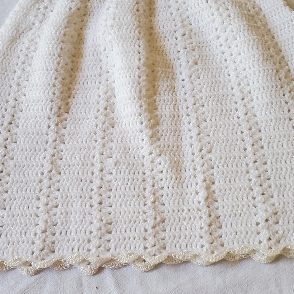 Crocheted White Christening Baby Long Gown with Buttons & Hand Edge Embroidered - Picture 7 of 7
